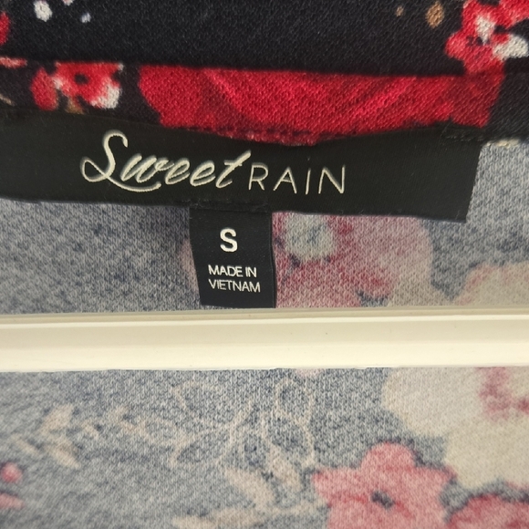 Sweet Rain Black Midi Dress with Red and Yellow Floral Design - Picture 2 of 6